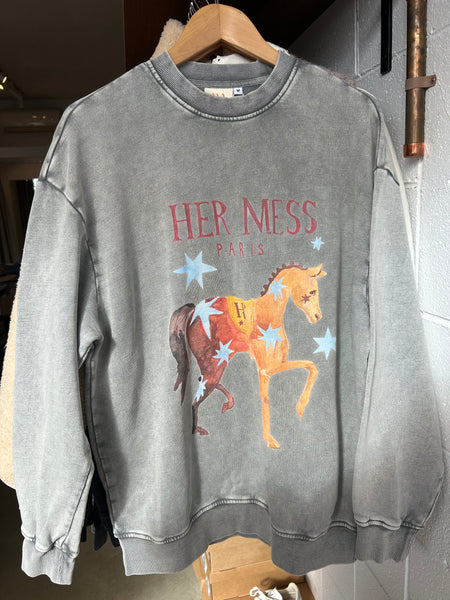 Her Mess Acid Wash Sweater (Grey)