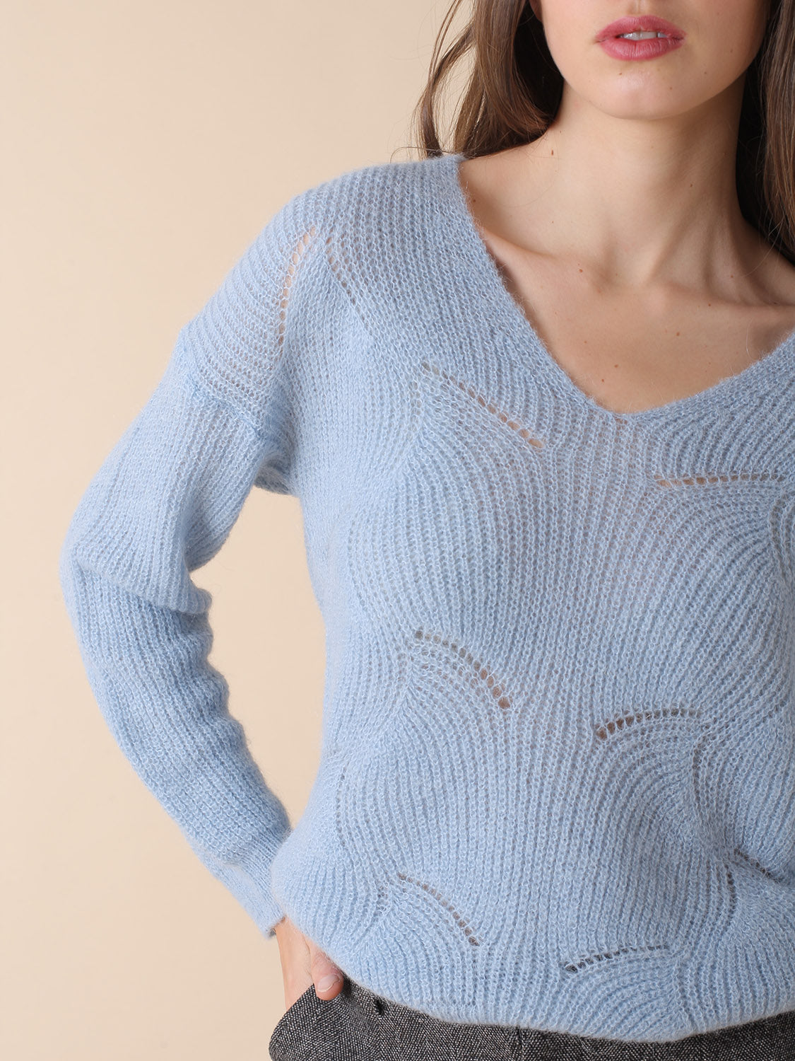 VNeck Alpaca Sweater Aqua Flinders Shed
